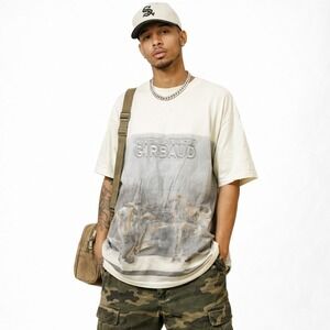 MARITHE FRANCOIS GIRBAUD Screen Print Tee Sz XXL Ivory Graphic Run Man Hip Hip